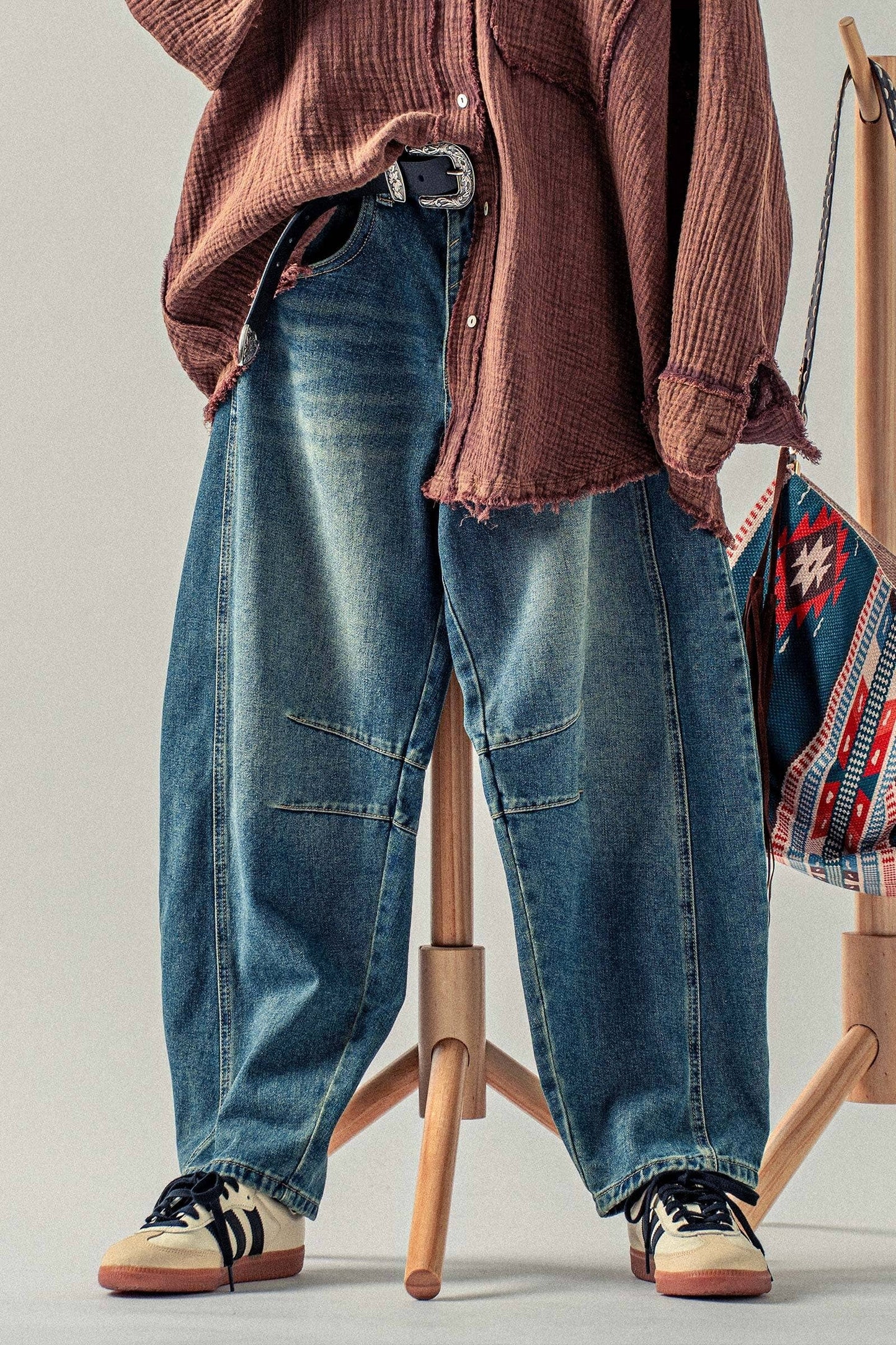 Medium Wash Barrel Leg Denim Jeans