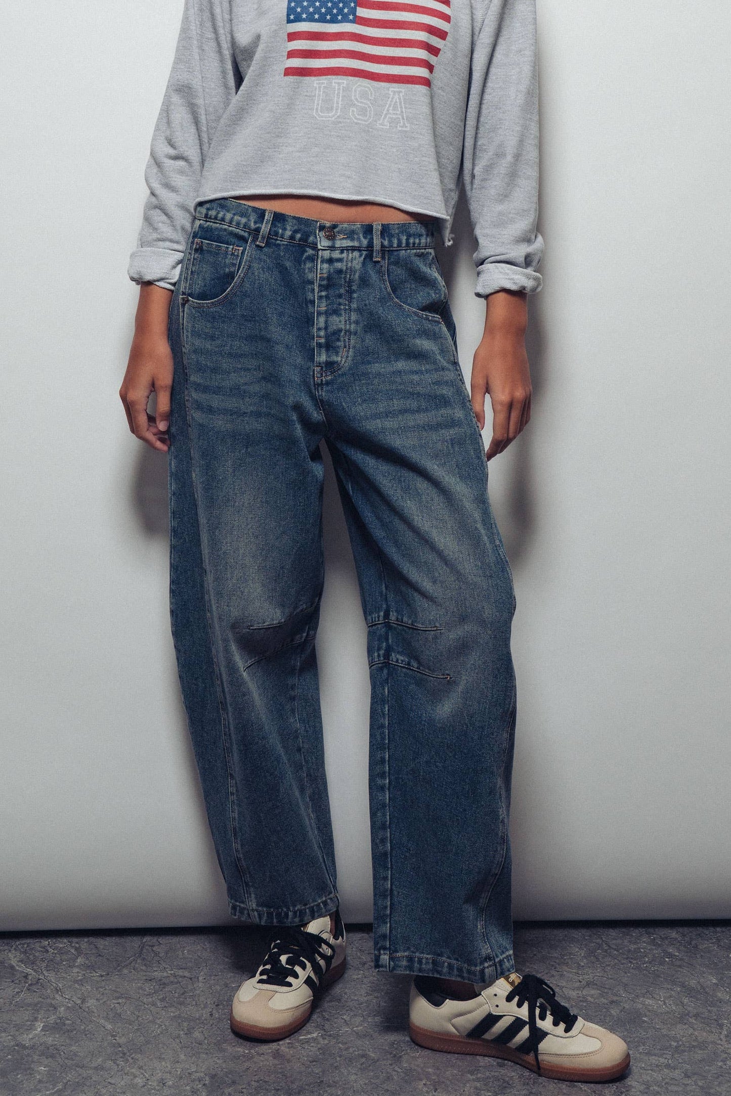 Medium Wash Barrel Leg Denim Jeans