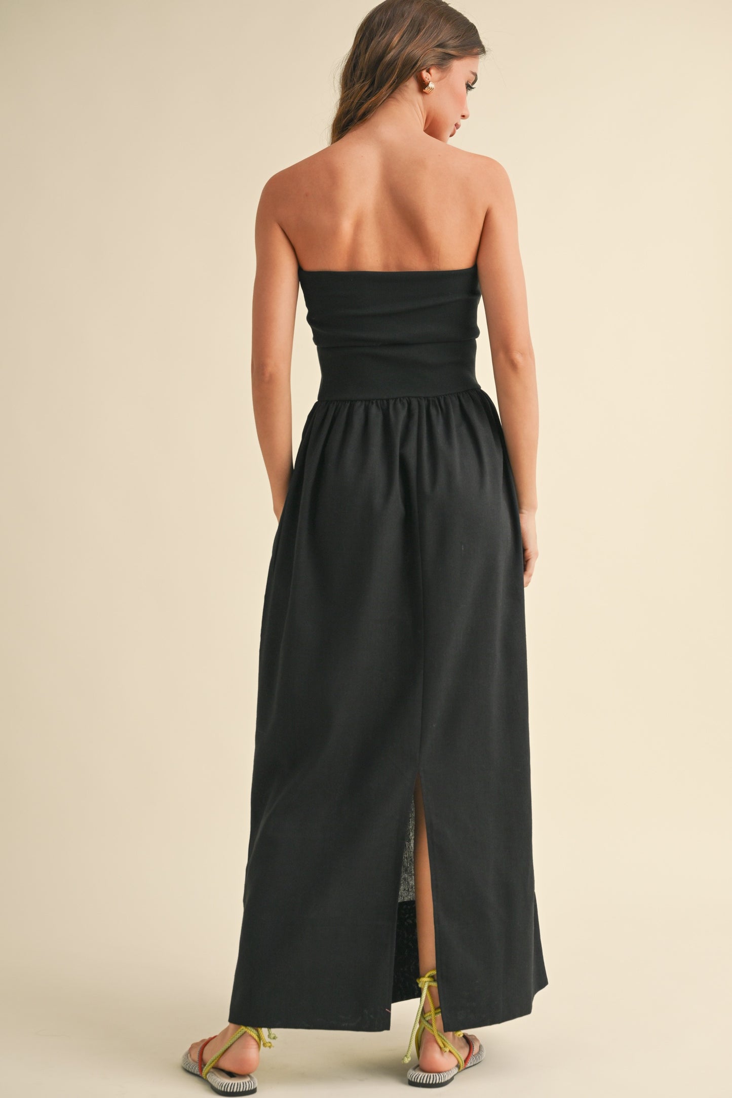 Linen Dress with Ribbed Top