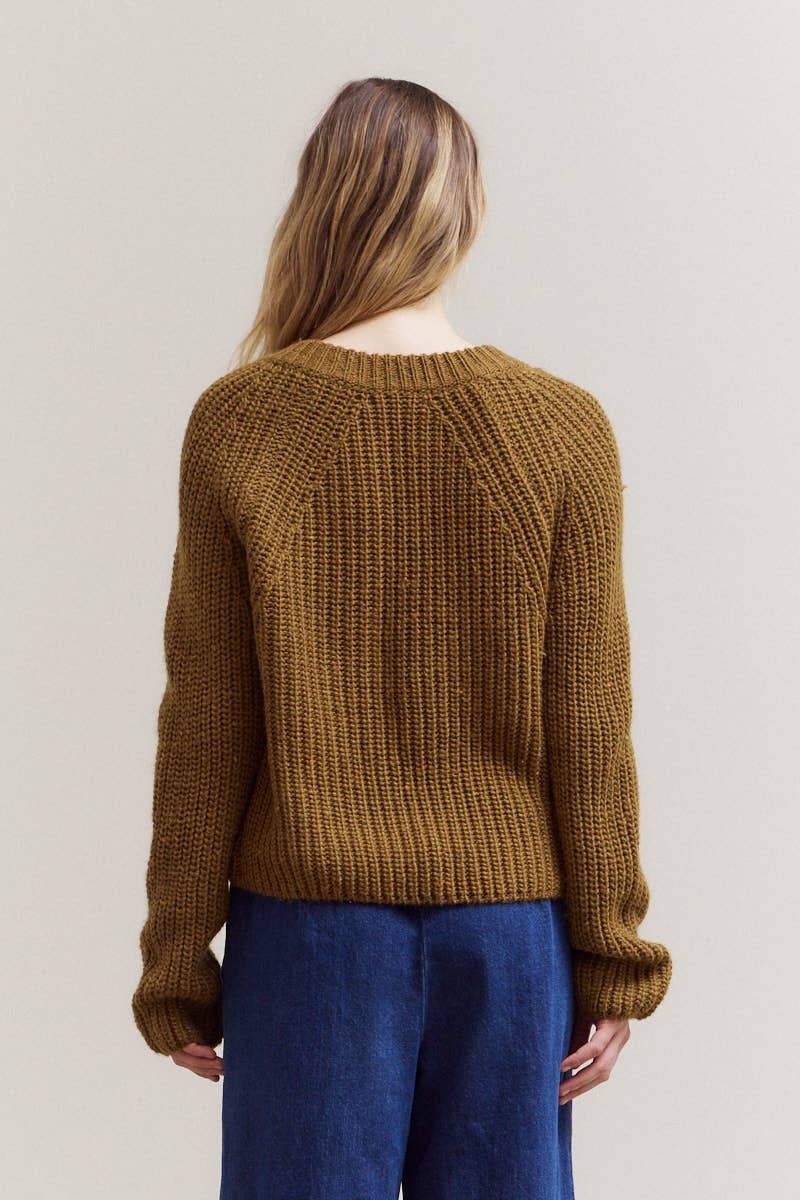 Open Neck Button Cardigan: Toffee