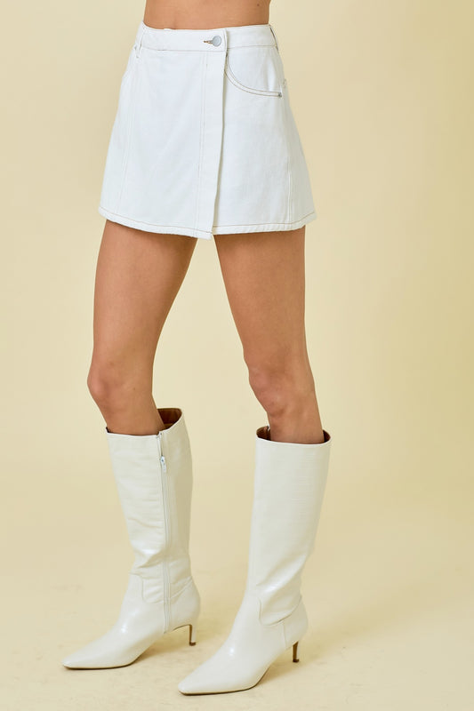 Asymmetrical Wrap Denim Skort