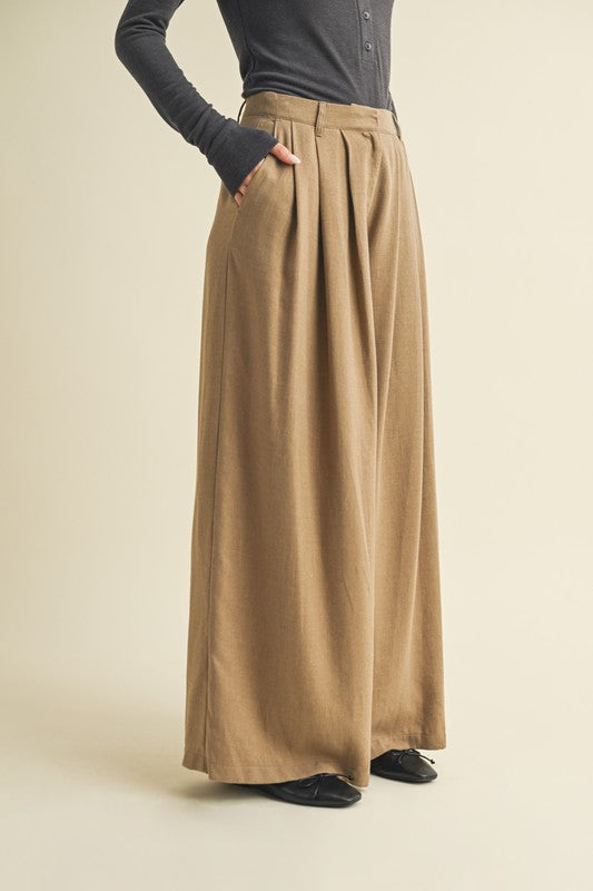 Pintuck Wide-Leg High-Waist Trousers