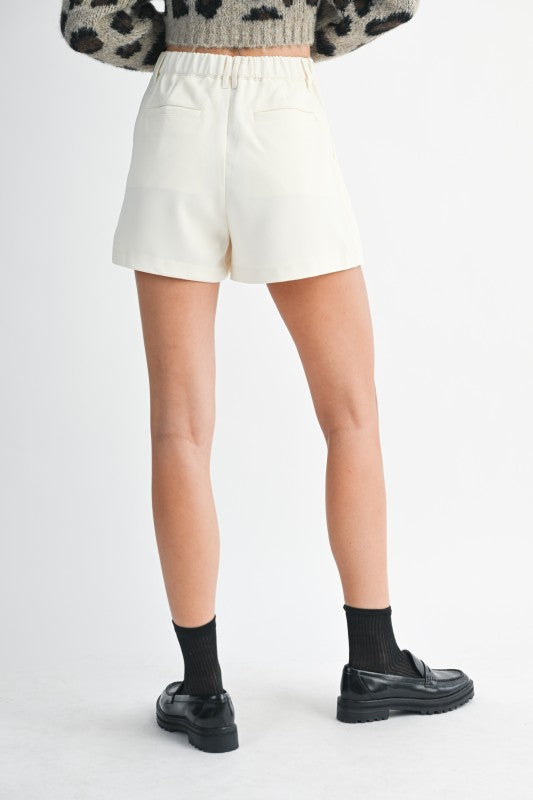 Solid Front Pleated Shorts