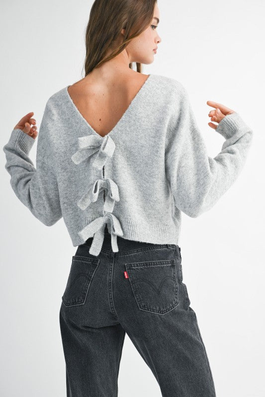 Ribbon Bow Knit Sweater - Switchable Front or Back Bows