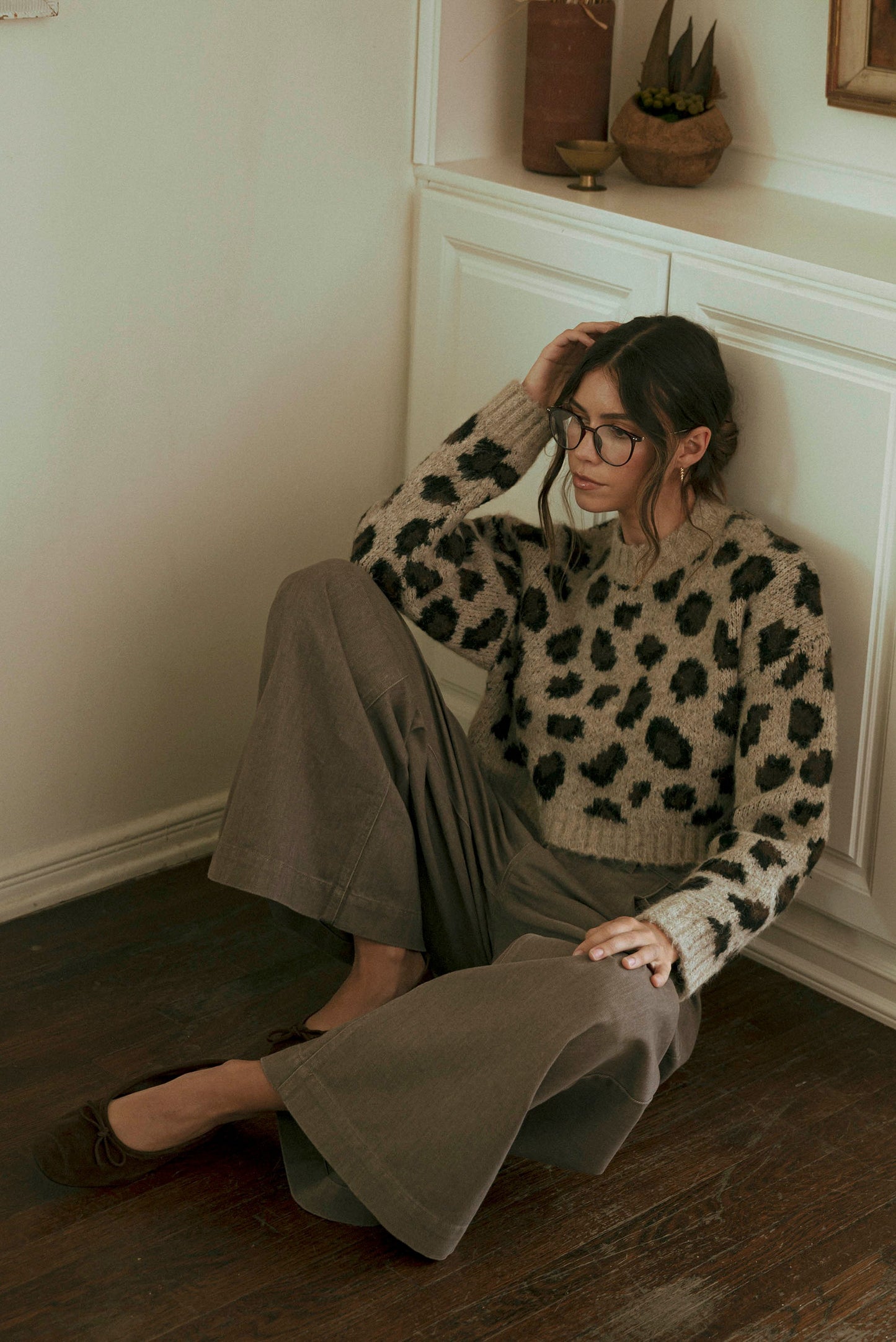 Leopard Long Sleeve Pull Over Knit Sweater Top