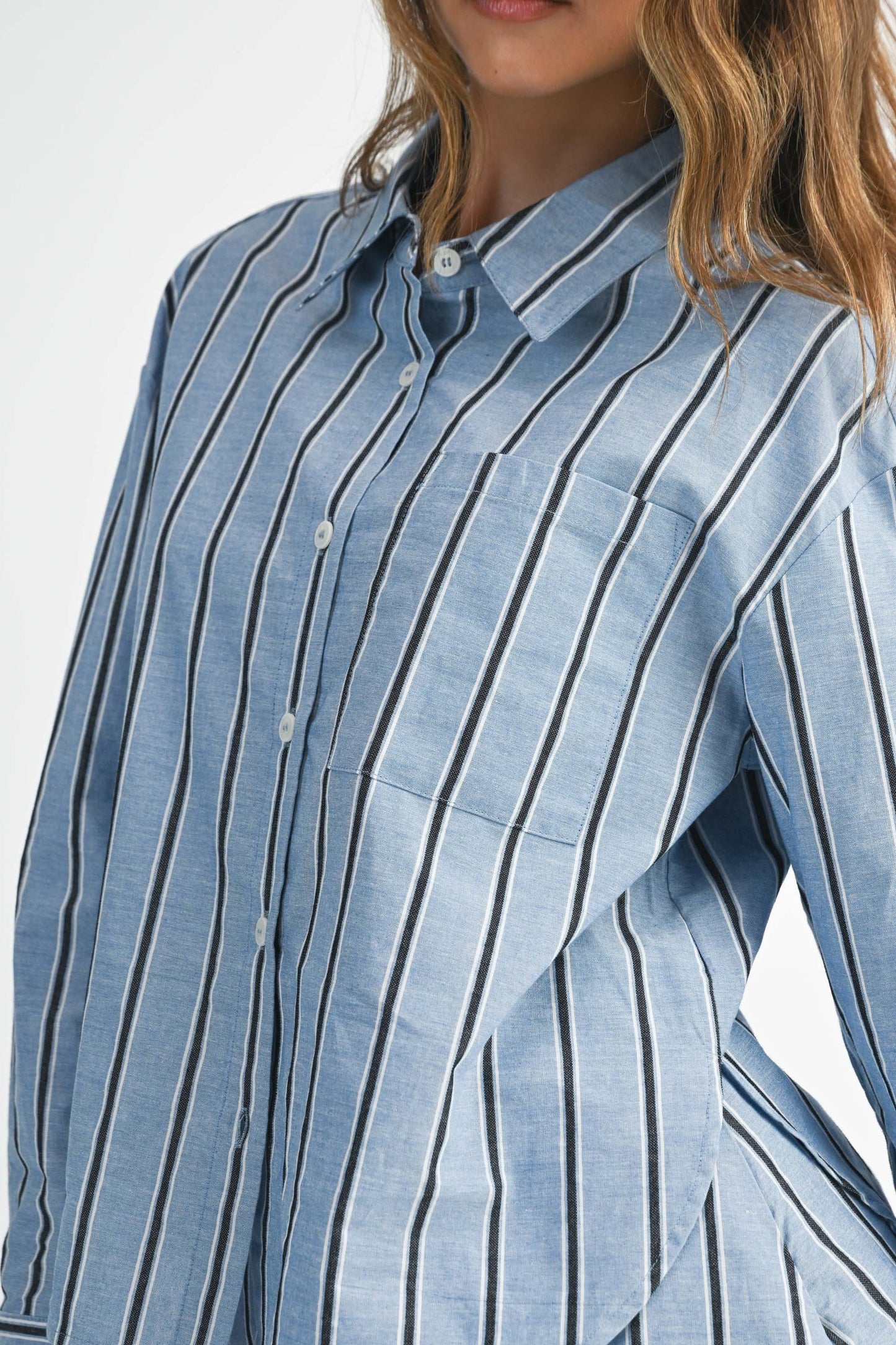 Pin Stripe Shirts And Skirt With Shorts Lining Set