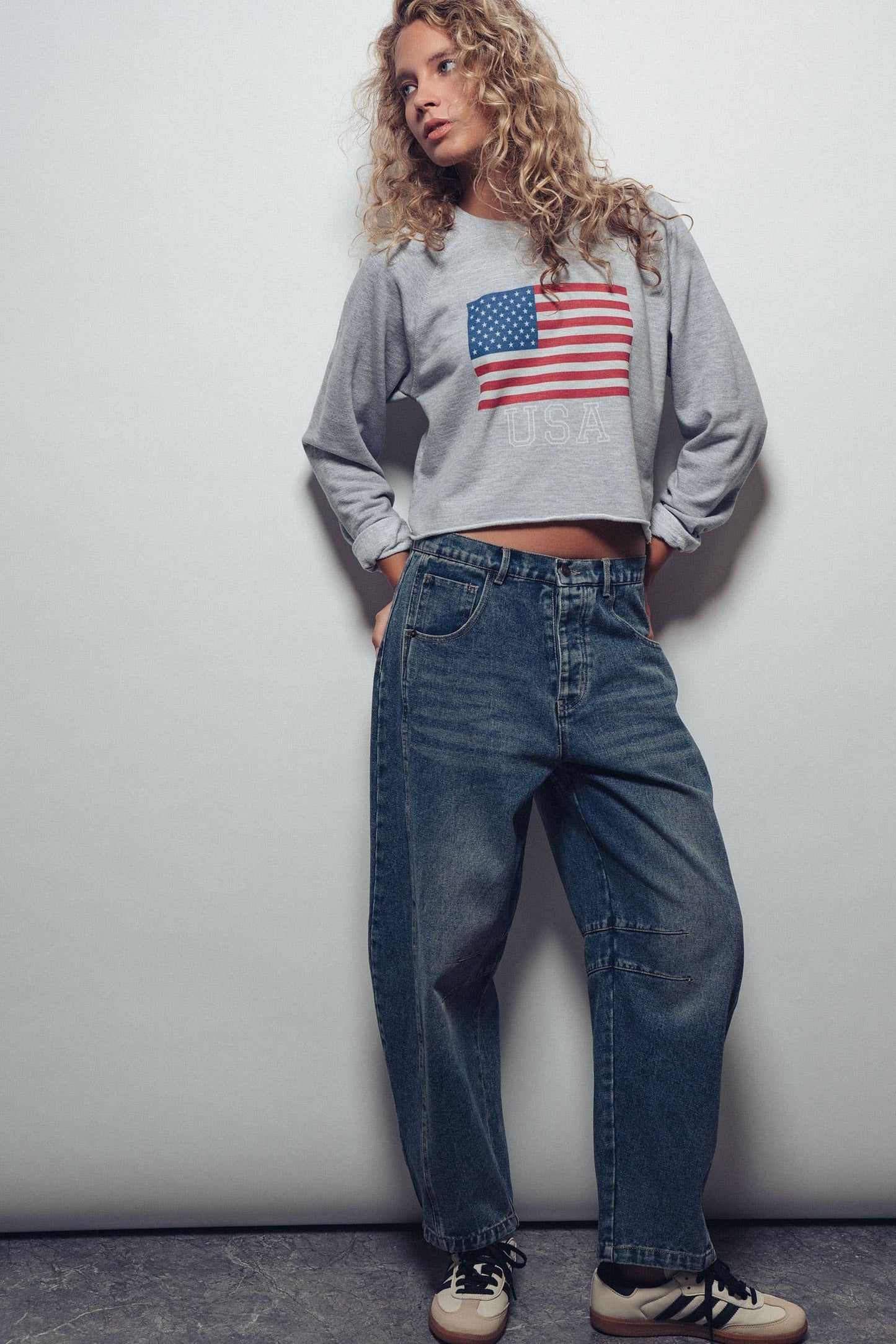 Medium Wash Barrel Leg Denim Jeans
