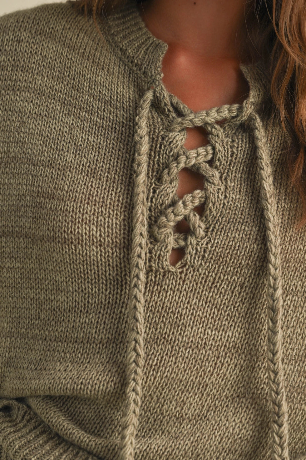 Lace-Up Front Sweater and Lined Knitted Pants Set