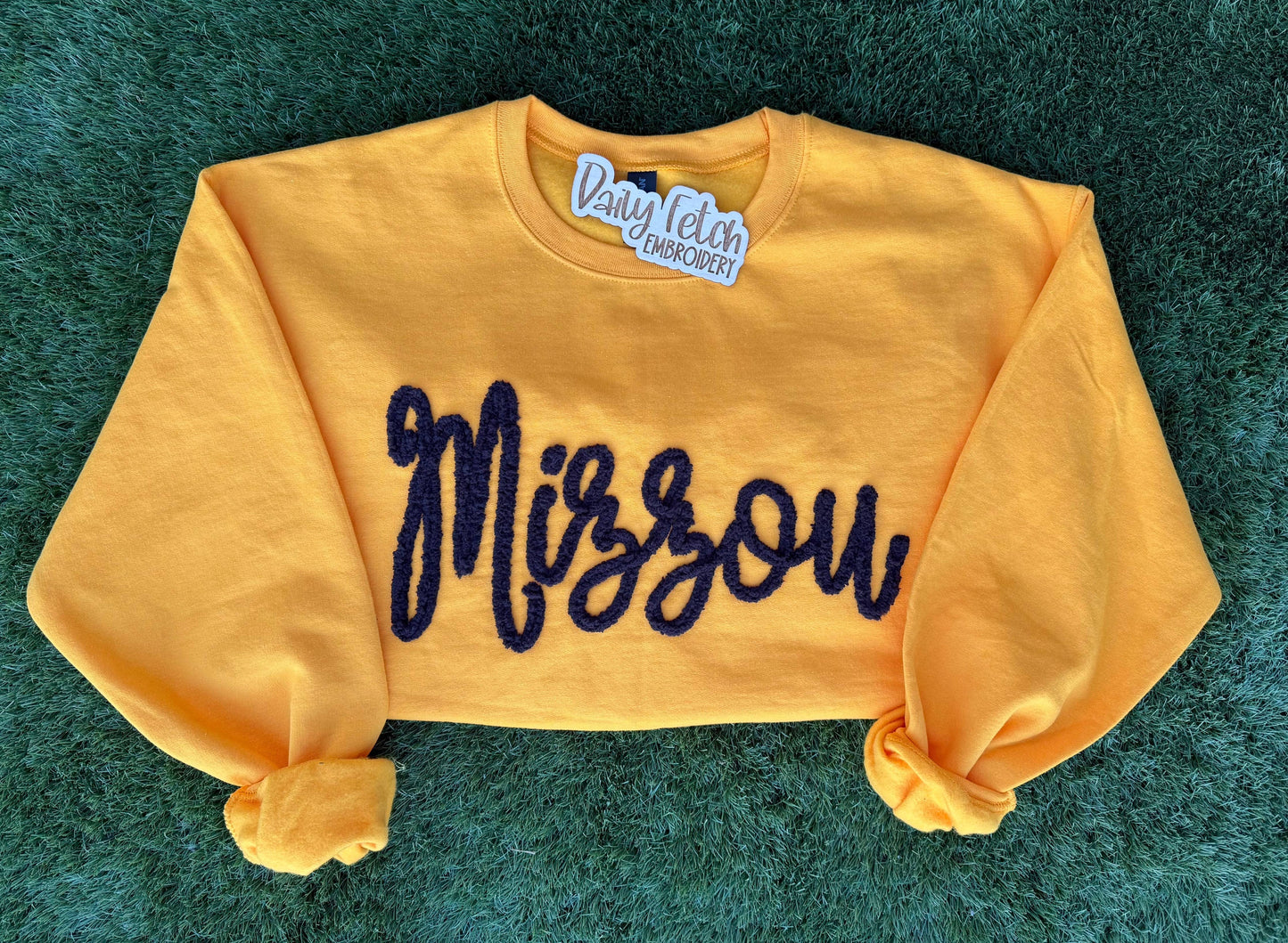 Mizzou Yarn Embroidered Sweatshirt: Gold