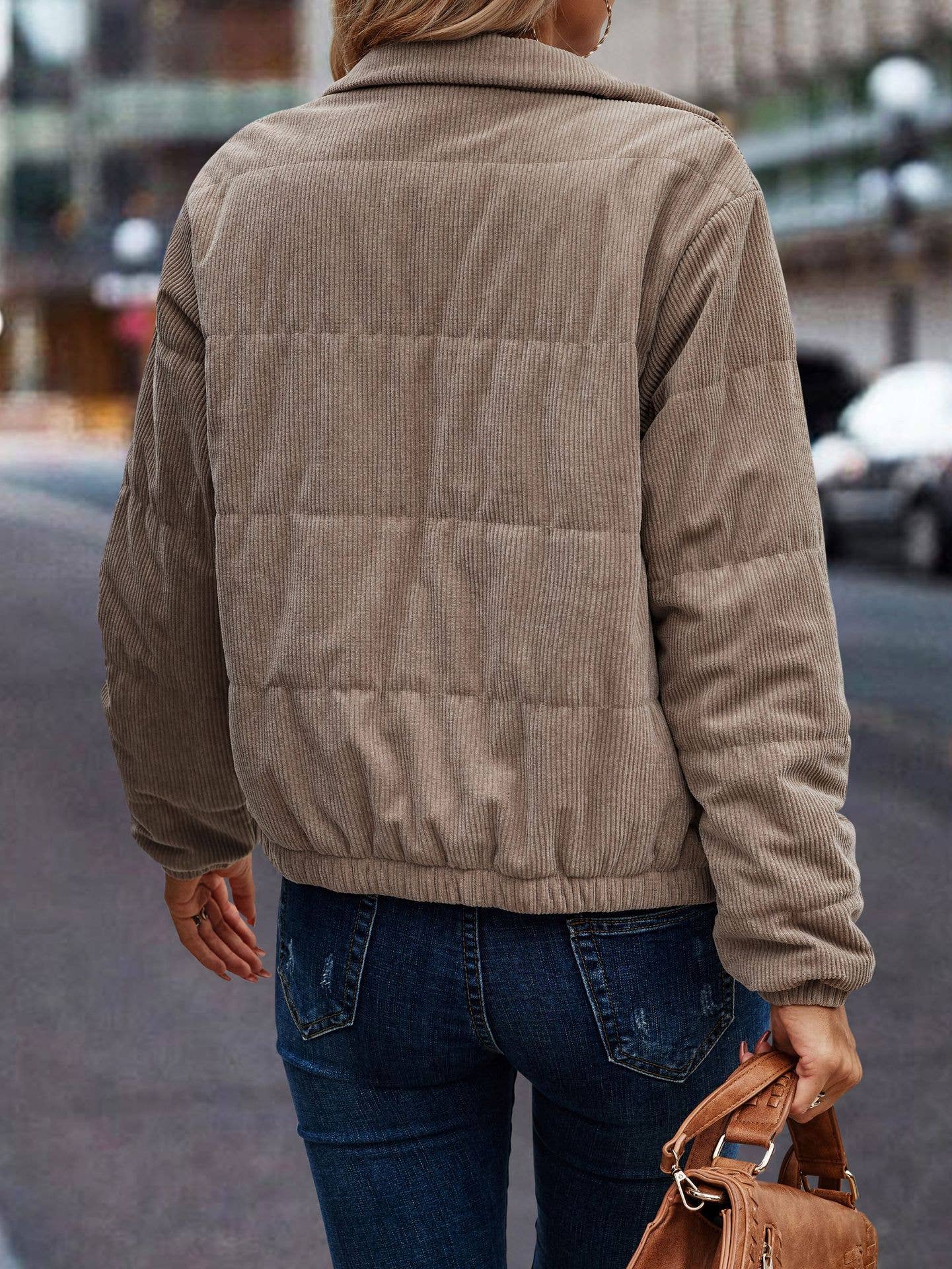 Corduroy Puffer Jacket: Light Camel