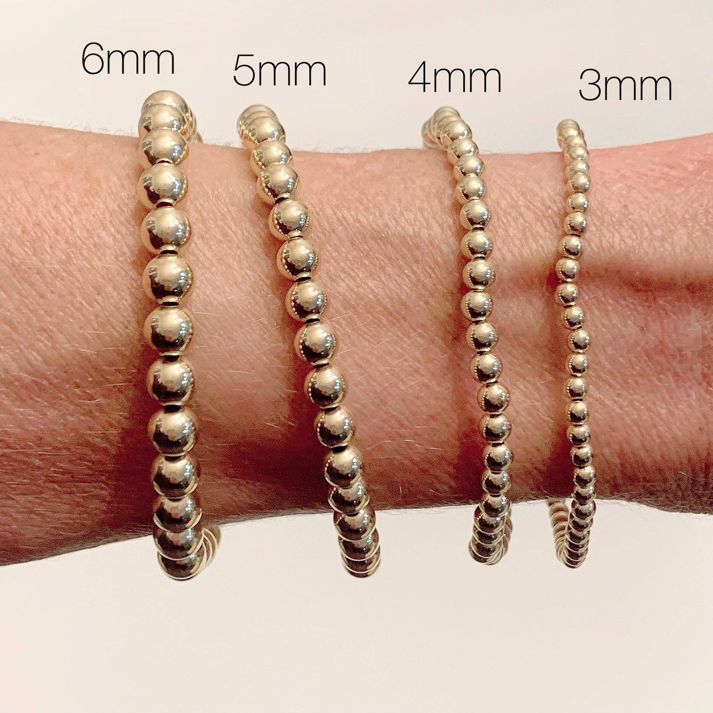 14k Gold Filled Beaded Bracelets: 5mm, size 7"