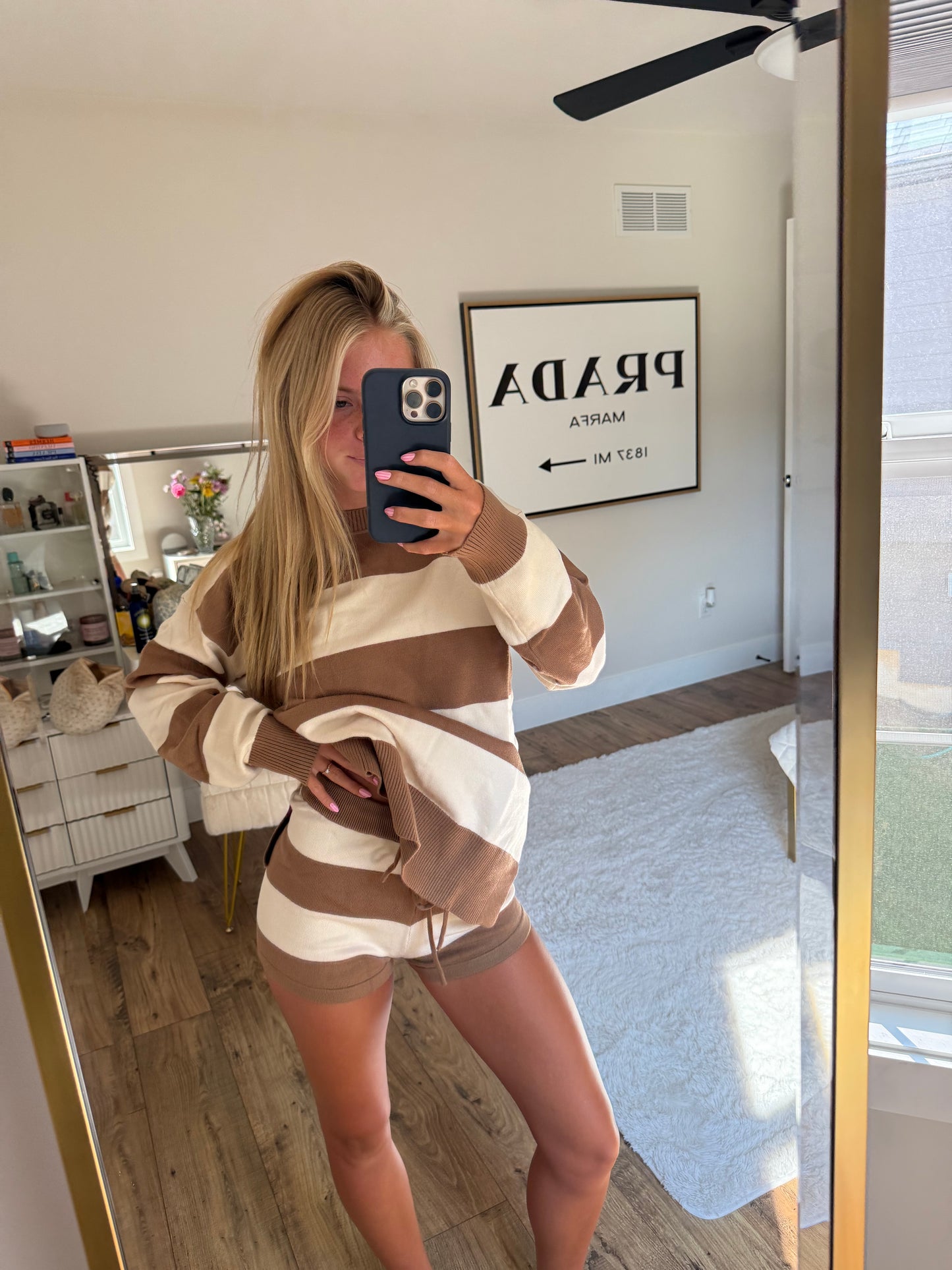 Stripe Knit Sweater and Shorts Matching Set