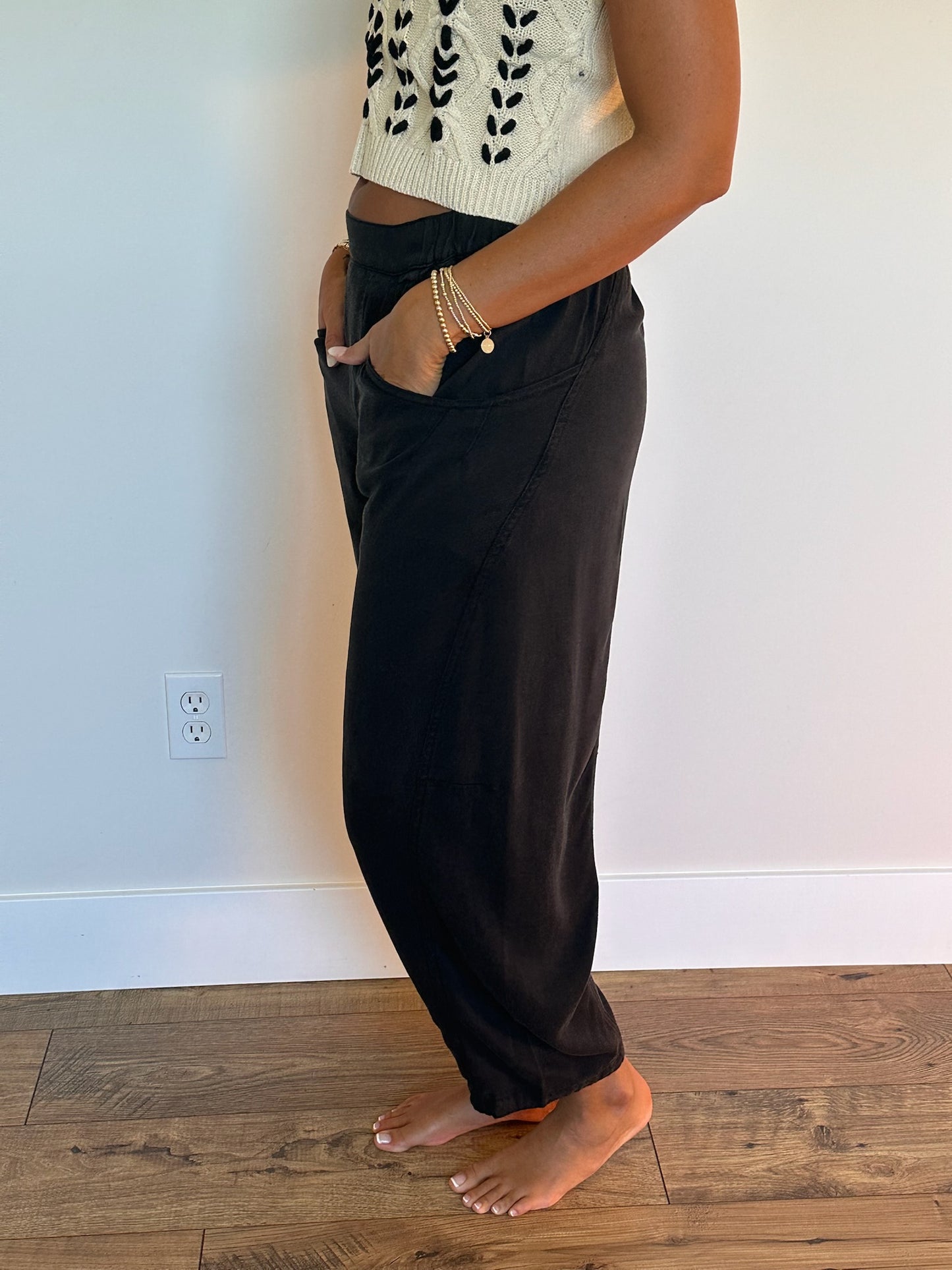 Vintage Washed Lightweight Slouchy Slant Pockets Pants