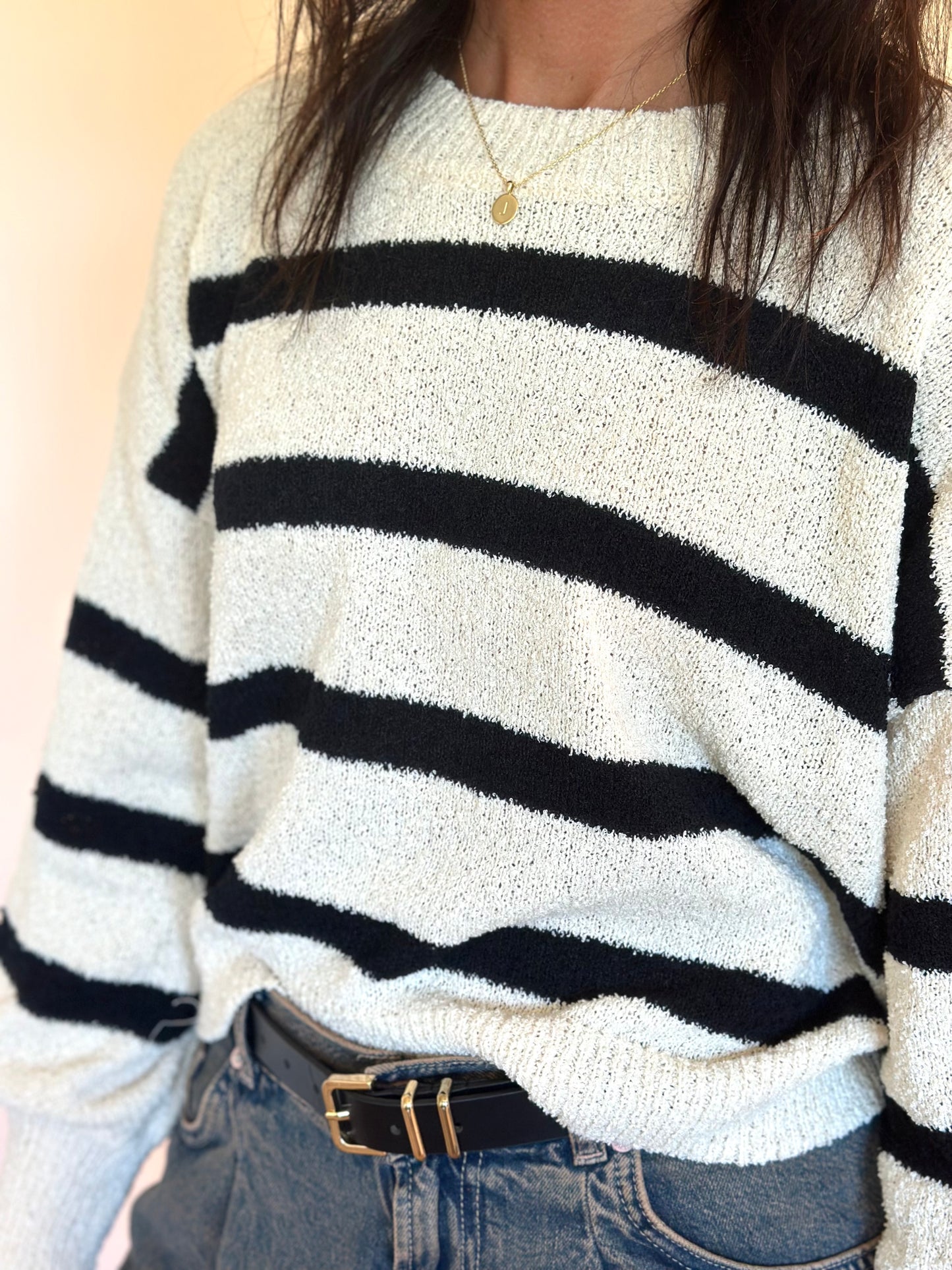 Knit Sweater Striped Crewneck Long Sleeve Top