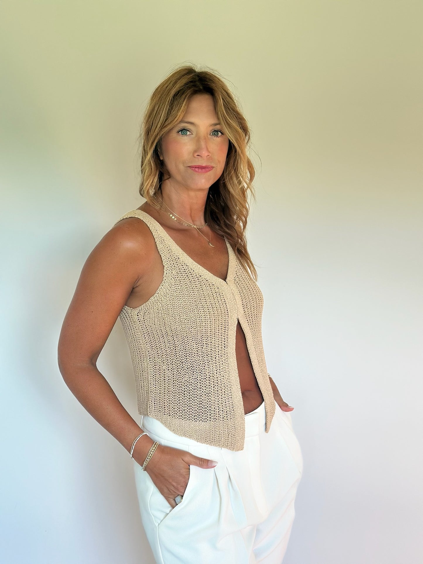Jaylani V-neck Crop Length Ribbed Knit Vest
