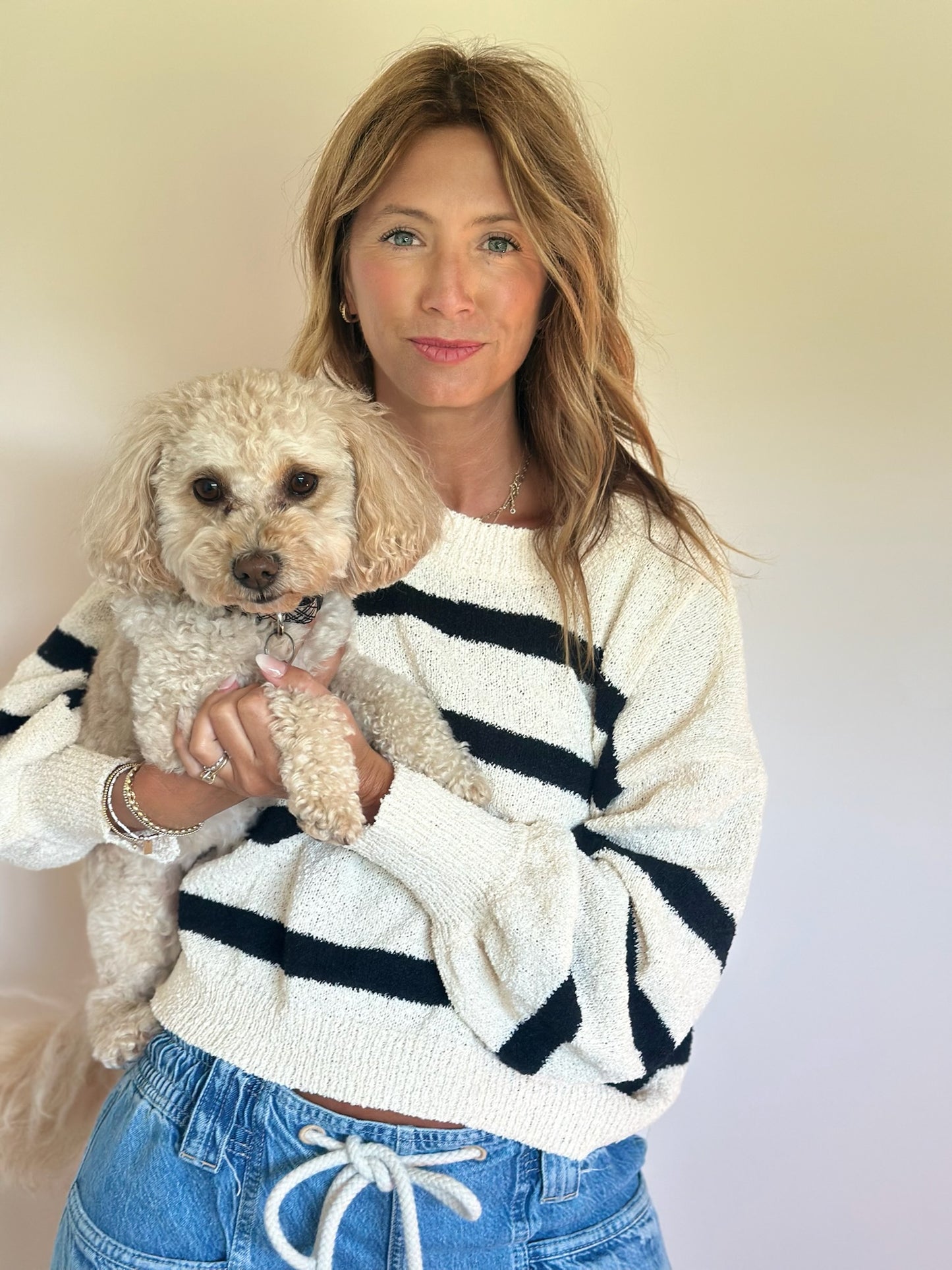 Knit Sweater Striped Crewneck Long Sleeve Top