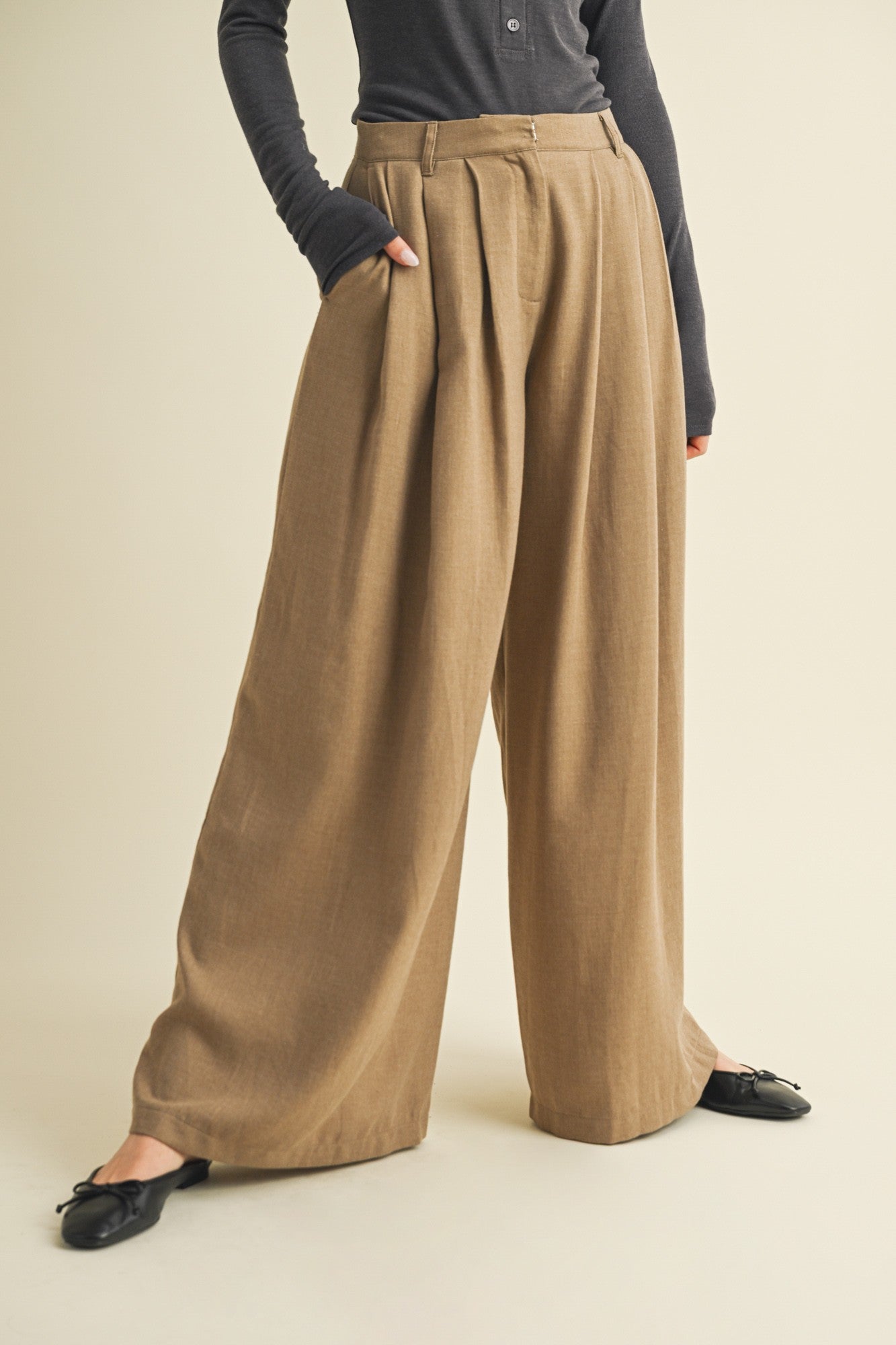 Pintuck Wide-Leg High-Waist Trousers