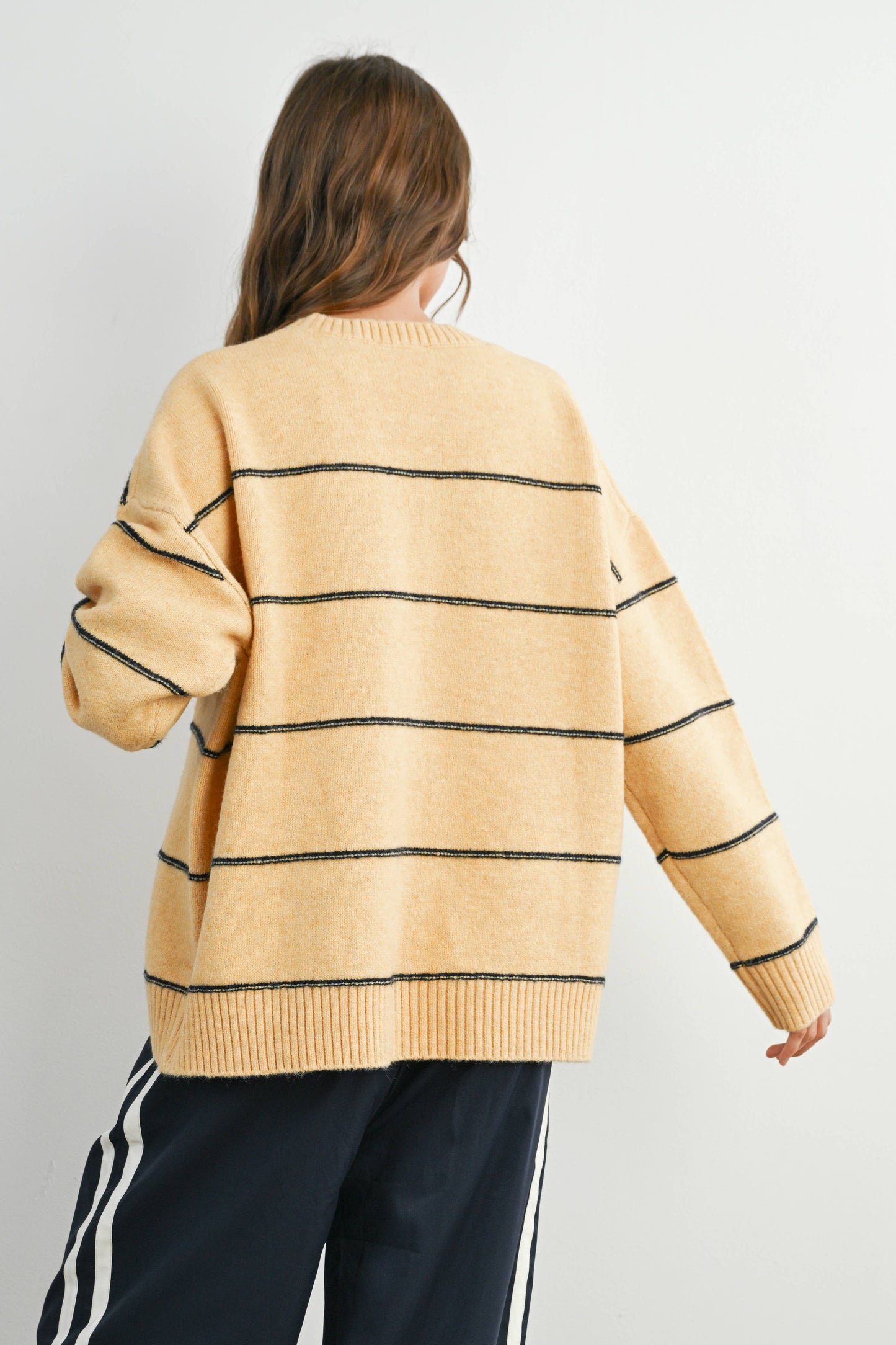 Striped Pattern Drop Shoulder Sweater