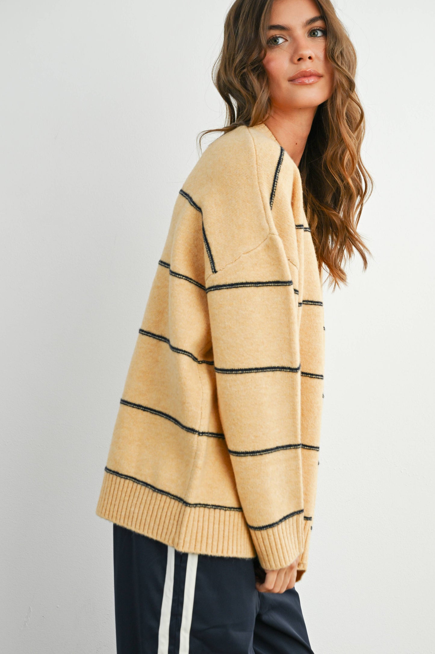 Striped Pattern Drop Shoulder Sweater