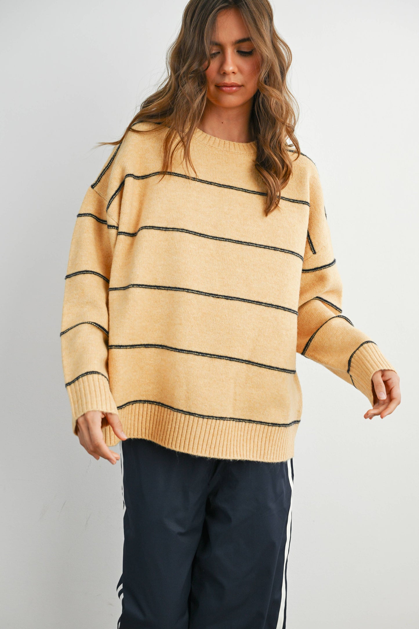 Striped Pattern Drop Shoulder Sweater