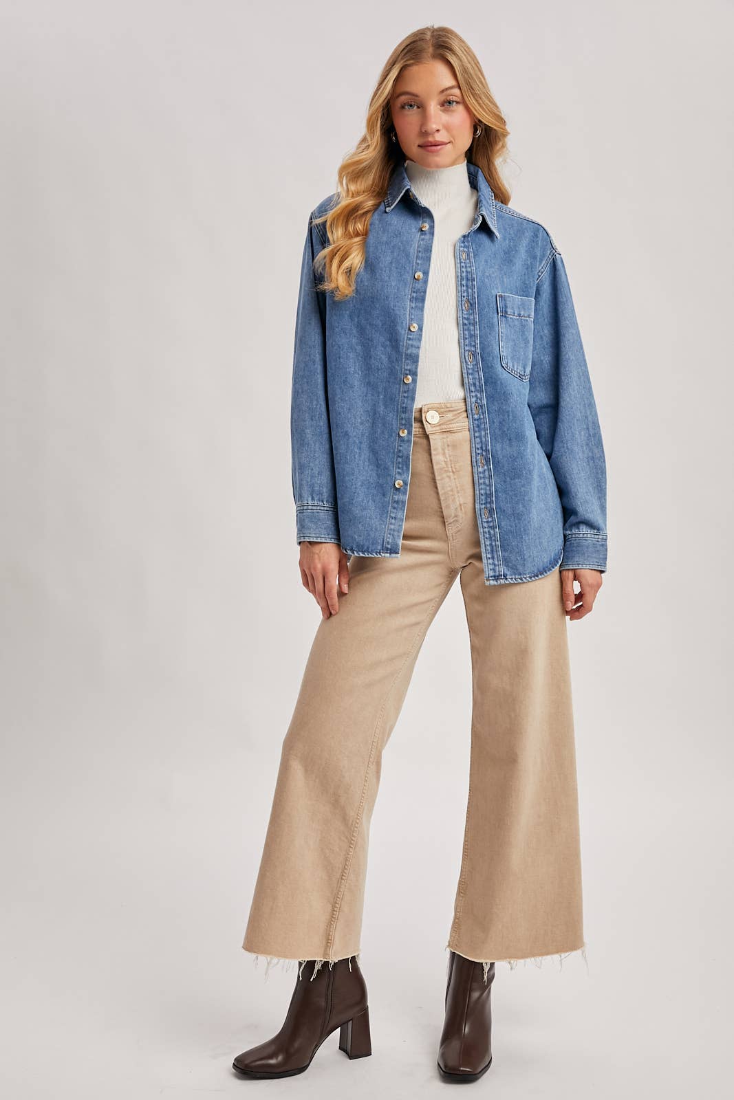 DENIM BUTTON DOWN SHIRT: LT.WASH