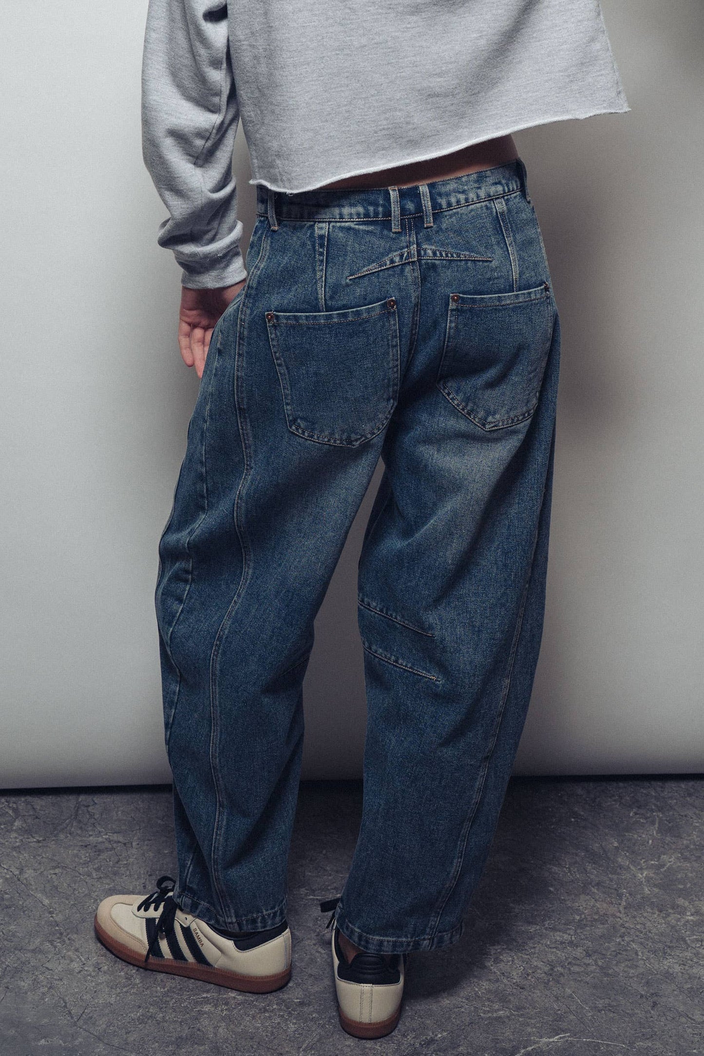 Medium Wash Barrel Leg Denim Jeans