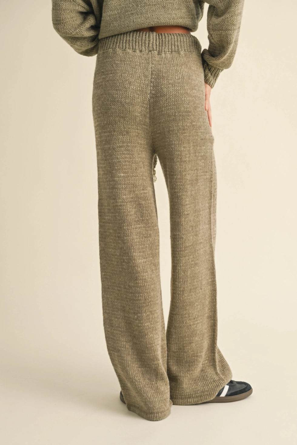 Lace-Up Front Sweater and Lined Knitted Pants Set