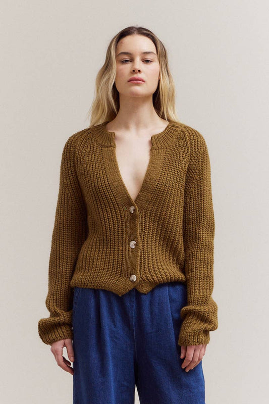 Open Neck Button Cardigan: Toffee