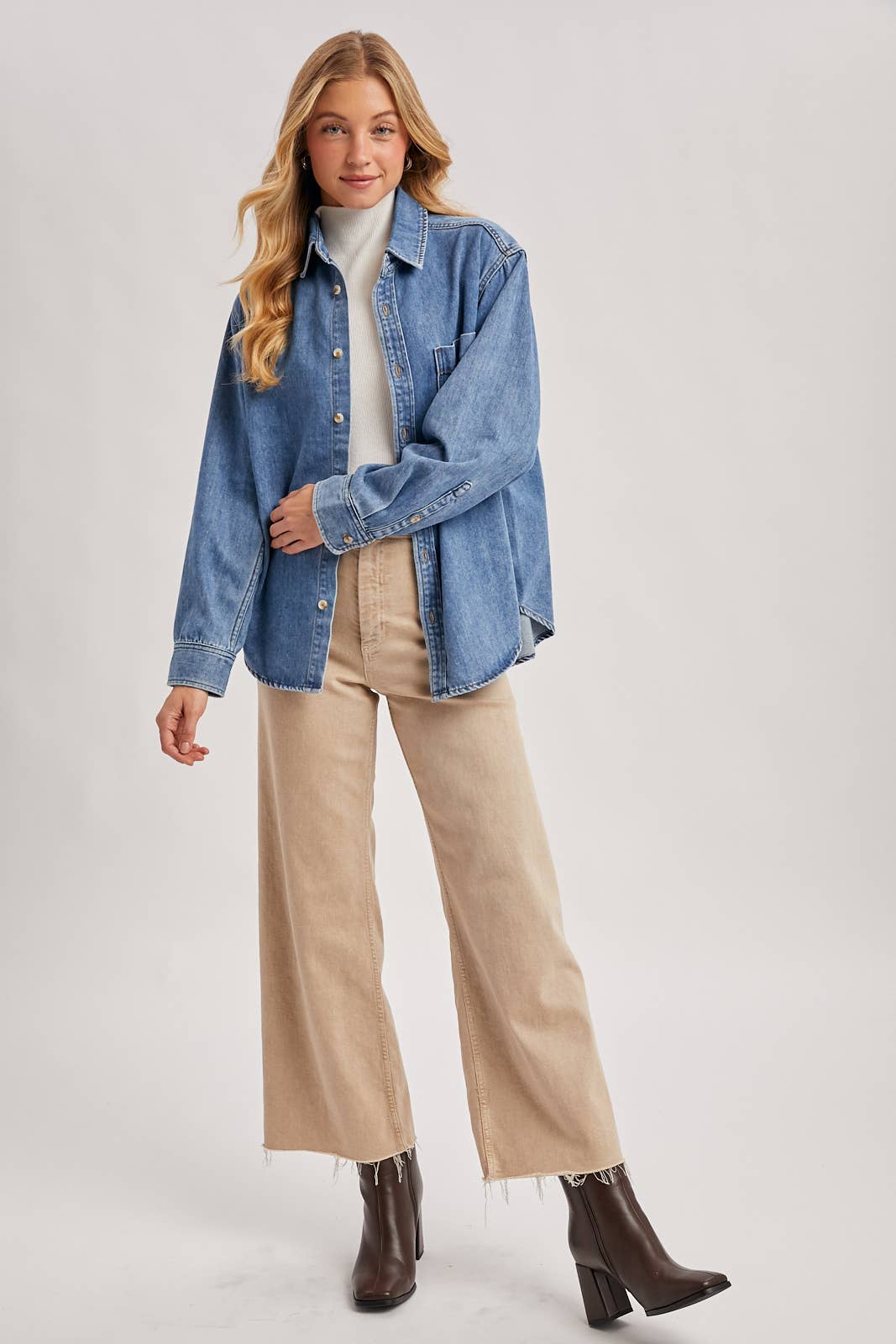 DENIM BUTTON DOWN SHIRT: LT.WASH