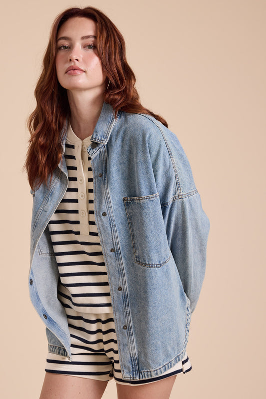 Washed Snap Button Denim Shacket