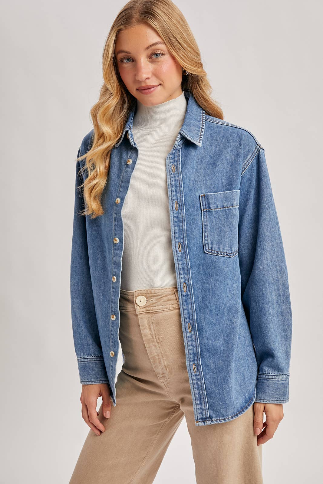 DENIM BUTTON DOWN SHIRT: LT.WASH