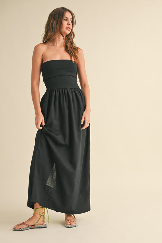 Linen Dress with Ribbed Top