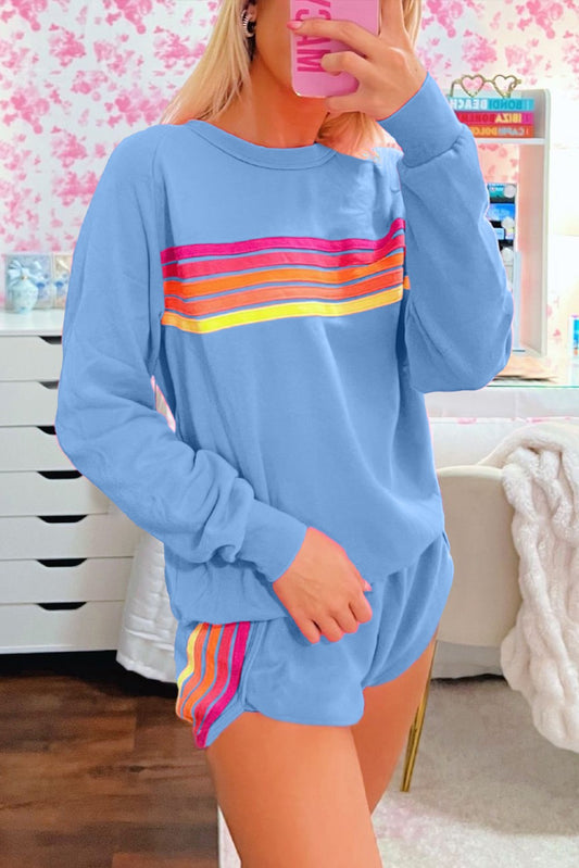 Striped Pullover And Shorts Two Piece Casual Set