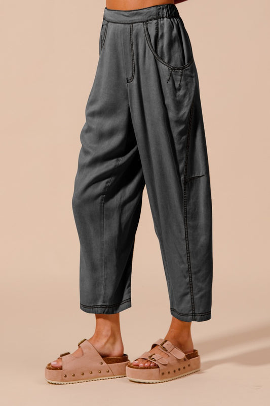 Vintage Washed Lightweight Slouchy Slant Pockets Pants