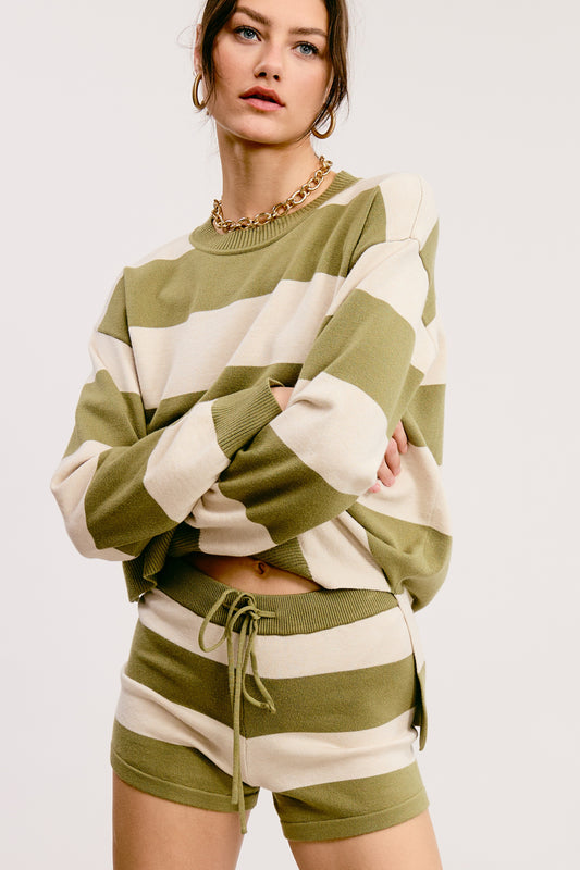 Striped Knit Sweater Shorts Matching Set