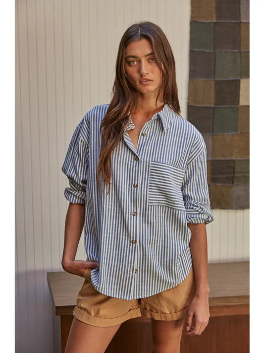 Woven Cotton Collar Neck Button Front Long Sleeve