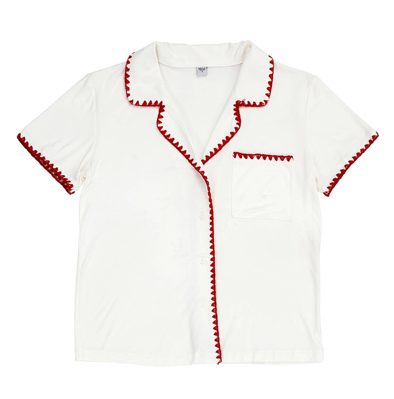 Bamboo PJ Set - White + Burgundy Whip Stitch