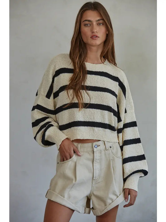 Knit Sweater Striped Crewneck Long Sleeve Top