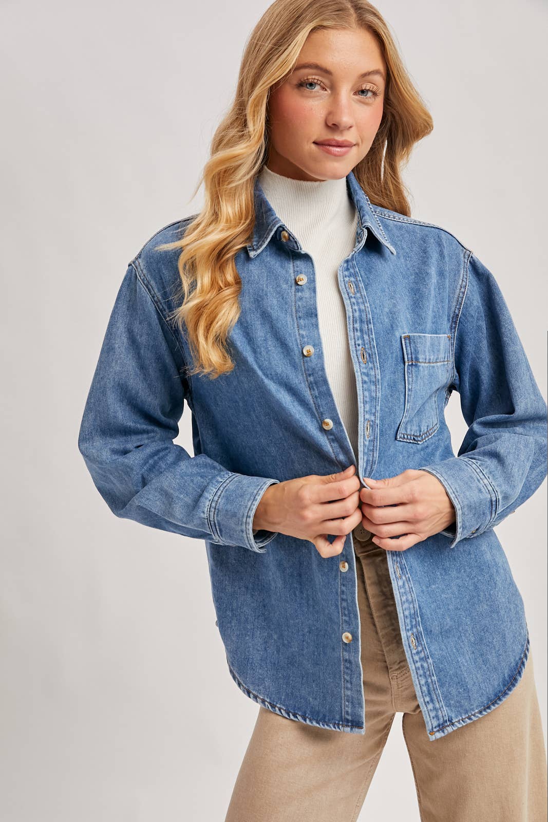 DENIM BUTTON DOWN SHIRT: LT.WASH