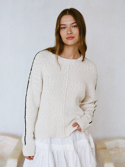 Long Sleeve Sweater - Ribbed Texture - Black stripe