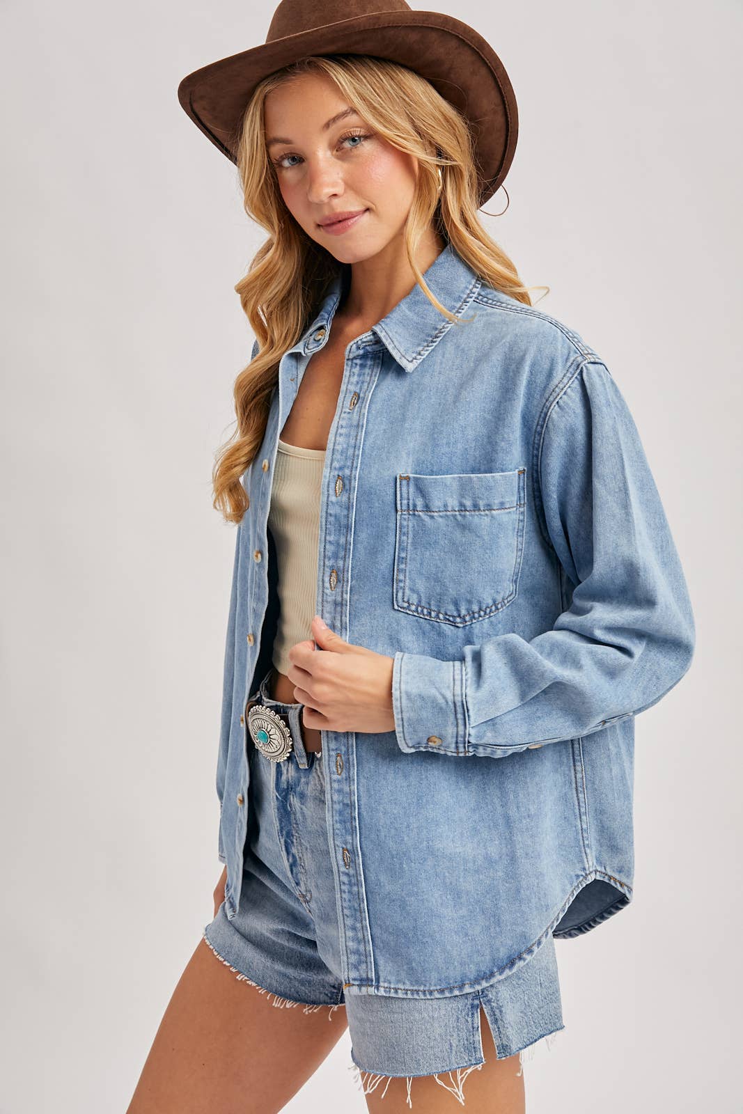 DENIM BUTTON DOWN SHIRT: LT.WASH