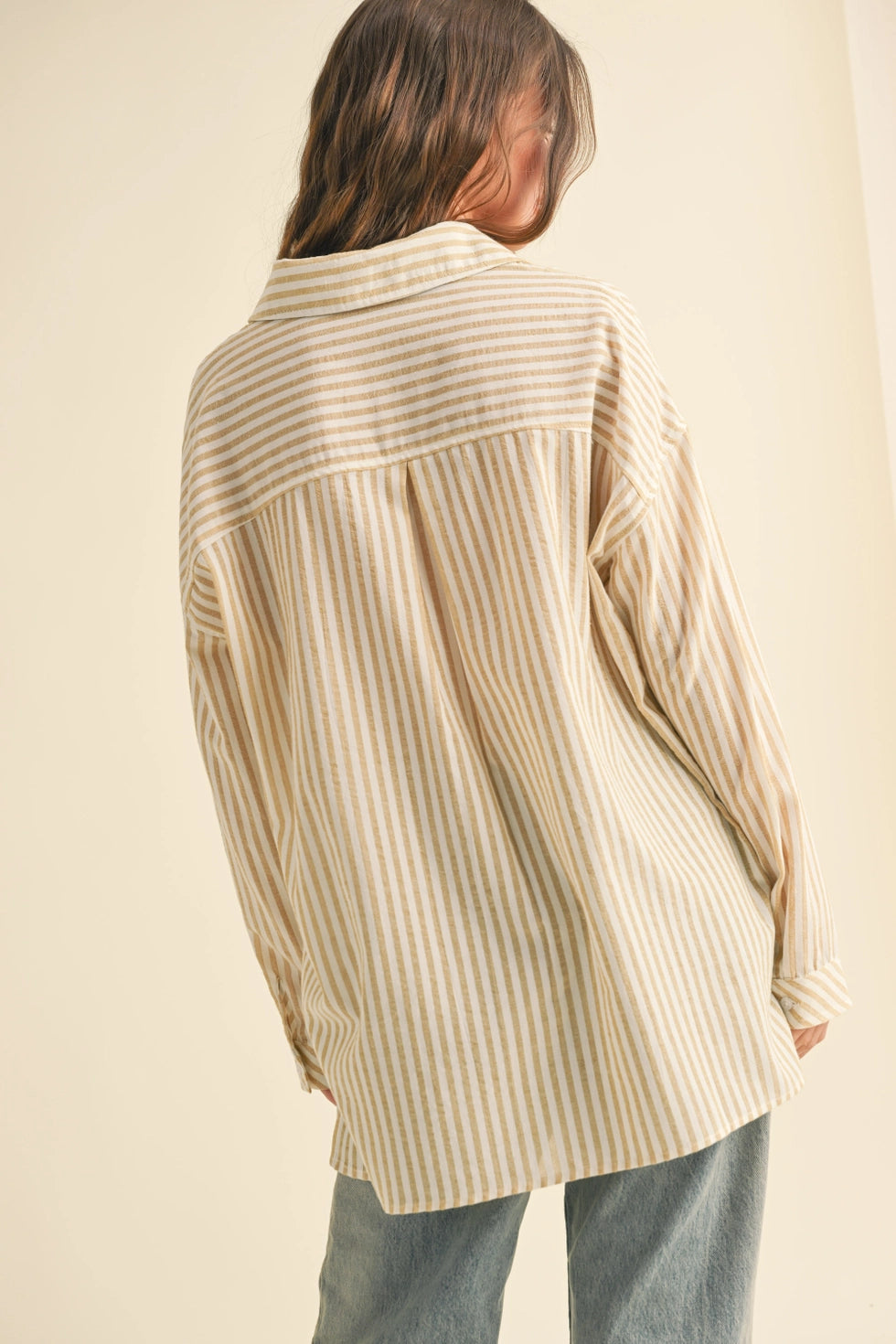 Mustard Striped Pattern Button Down Shirts