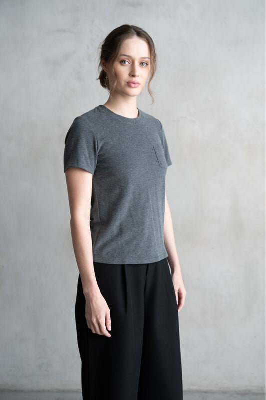 CREW NECK T-SHIRT WITH POCKET: Charcoal