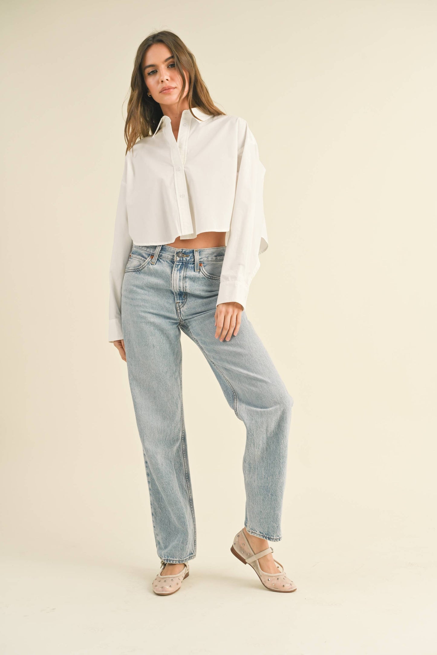CROPPED BUTTONDOWN SHIRT: White