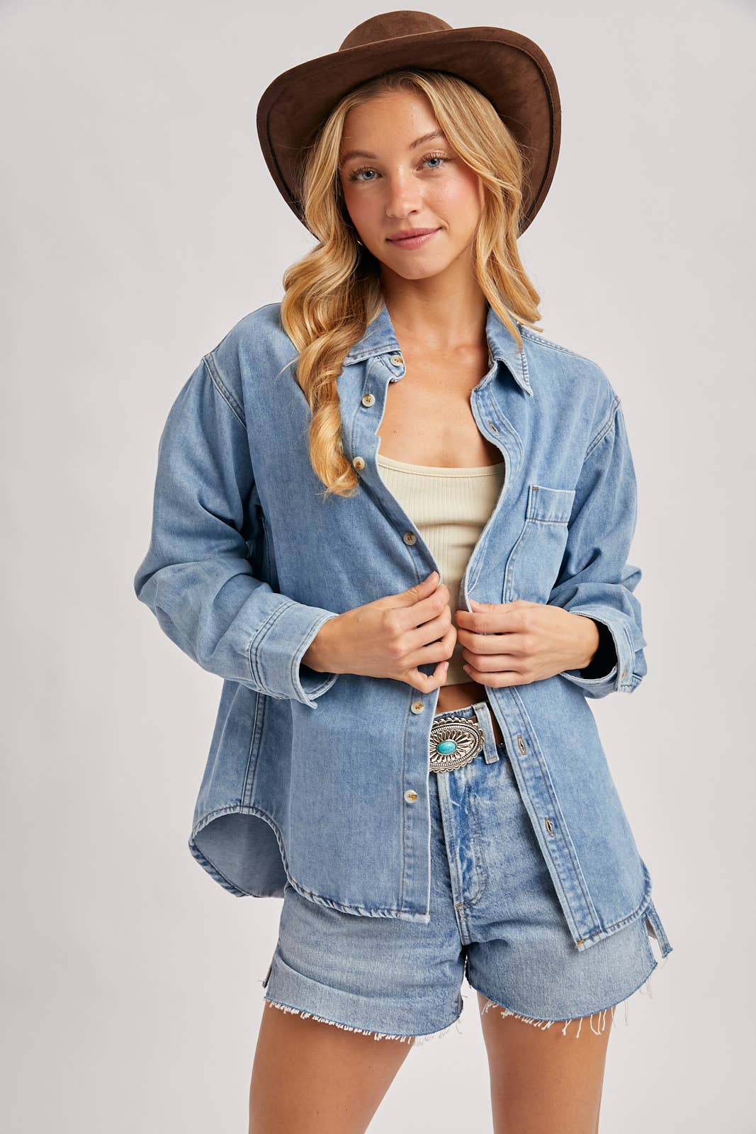 DENIM BUTTON DOWN SHIRT: LT.WASH