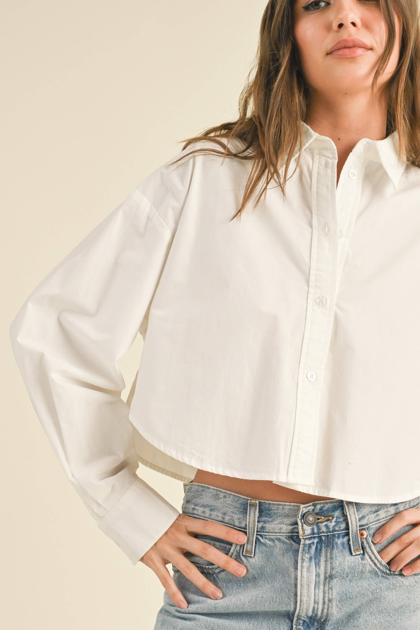 CROPPED BUTTONDOWN SHIRT: White