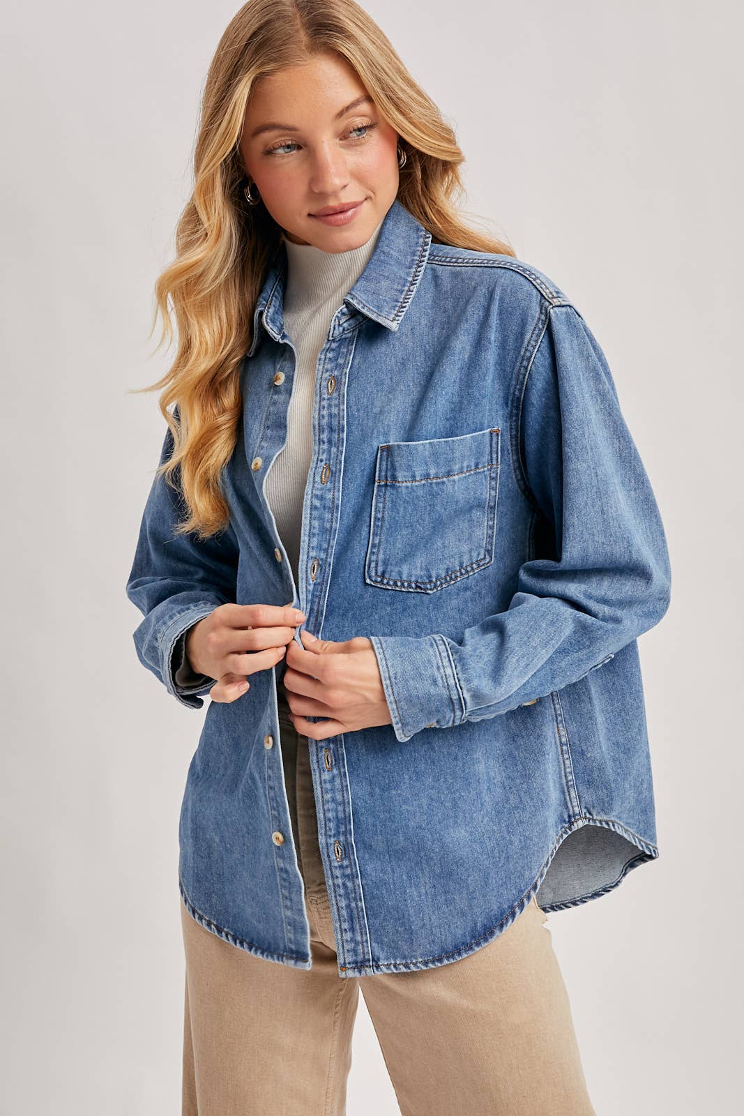 DENIM BUTTON DOWN SHIRT: LT.WASH