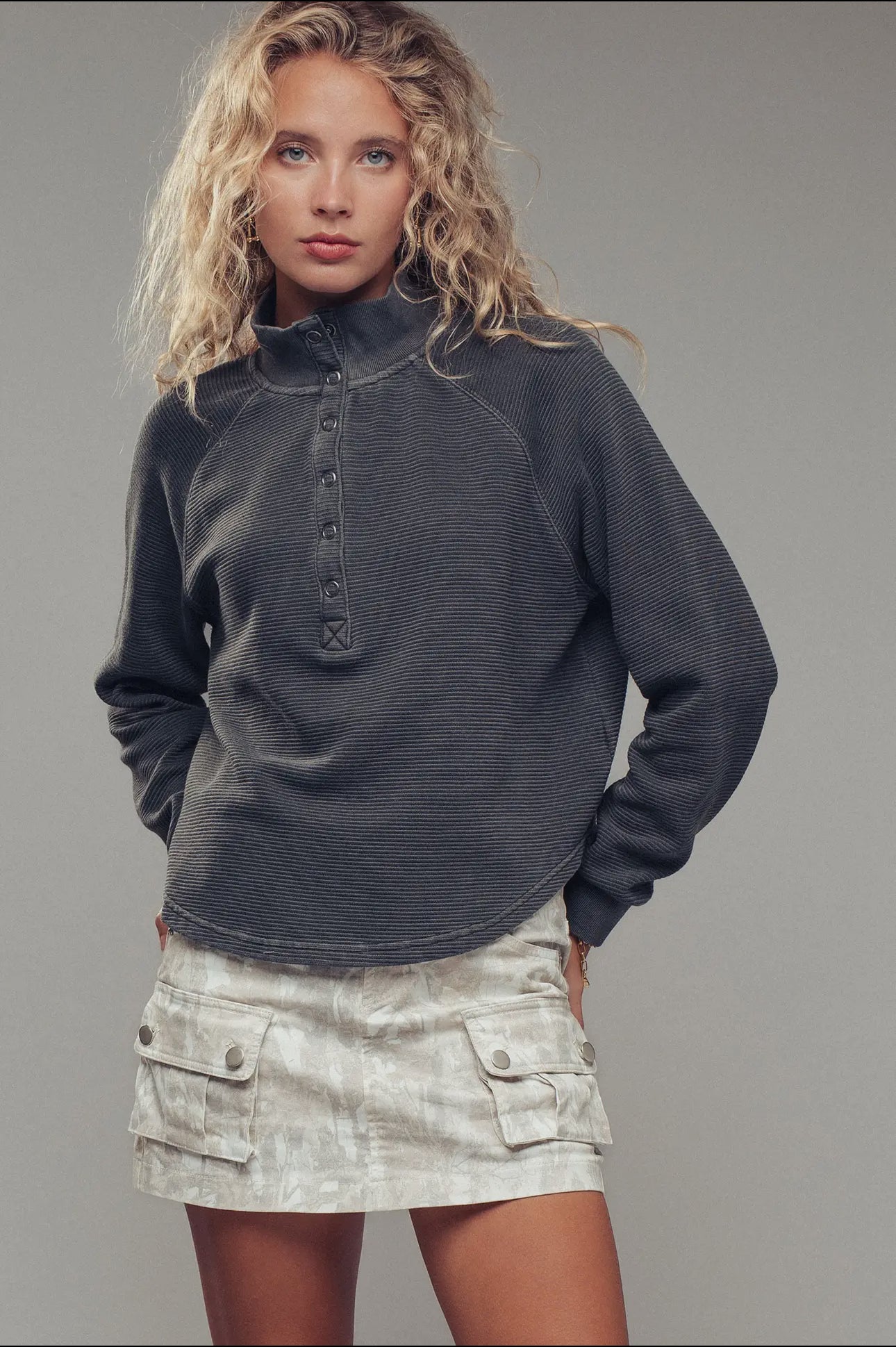 Thermal Knit Henley: Charcoal