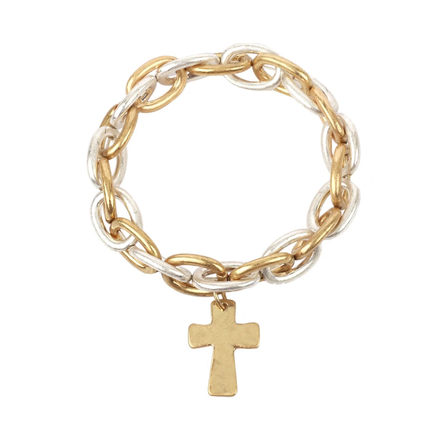 Stretch Bracelet with Cross - Mixed Metals