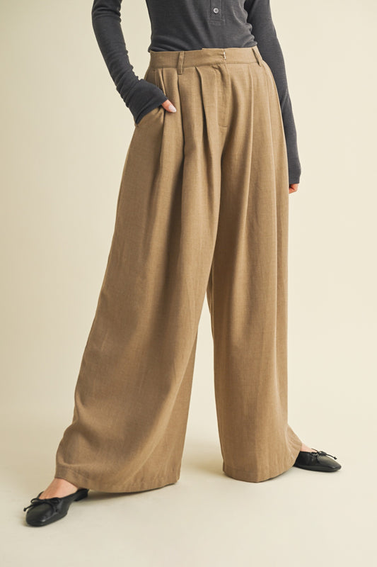 Pintuck Wide-Leg High-Waist Trousers